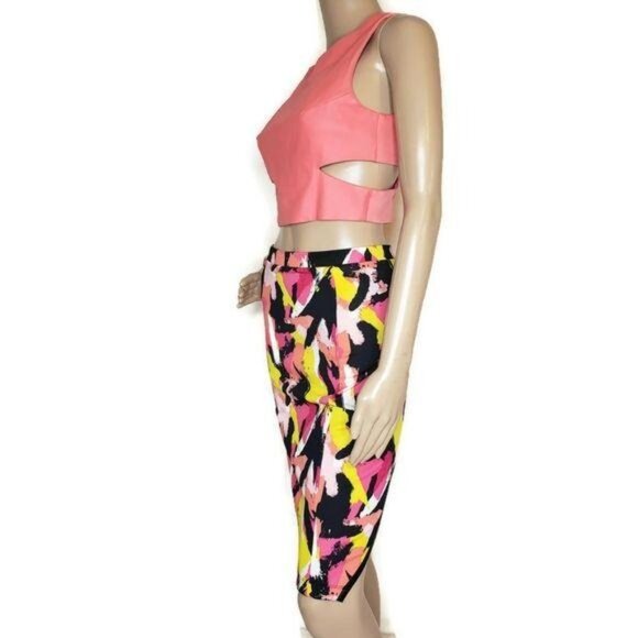 Bongo Cut-Out Coral Crop Top & Abstract Midi Skirt Set fun street wear fire cool - Picture 4 of 9